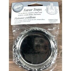 NEW Wilton Favor Trays Silver Metal Coasters Mini Round Place Card Holders Set 6